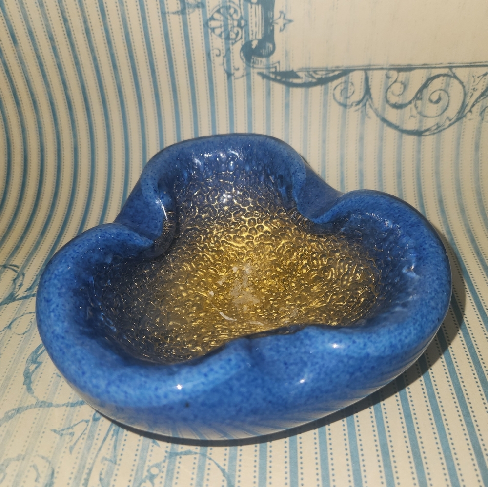 Murano Blue and Gold Glass Bowl
